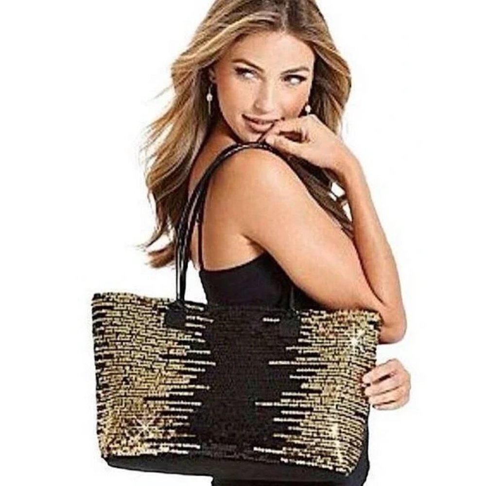 🆕 VENUS Black & Gold Sequined Tote Bag